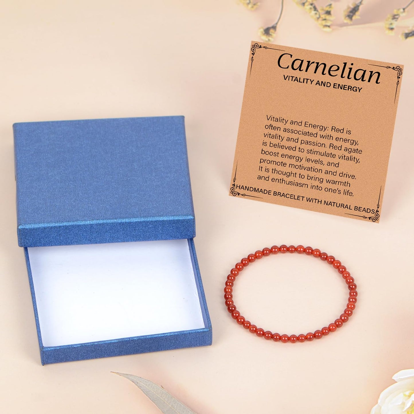 LPBeads Handmade Natural Gemstone Stretch Elastic 4m Carnelian Bracelet Healing Crystal Round Stone Beads Jewelry Gifts for Women Men