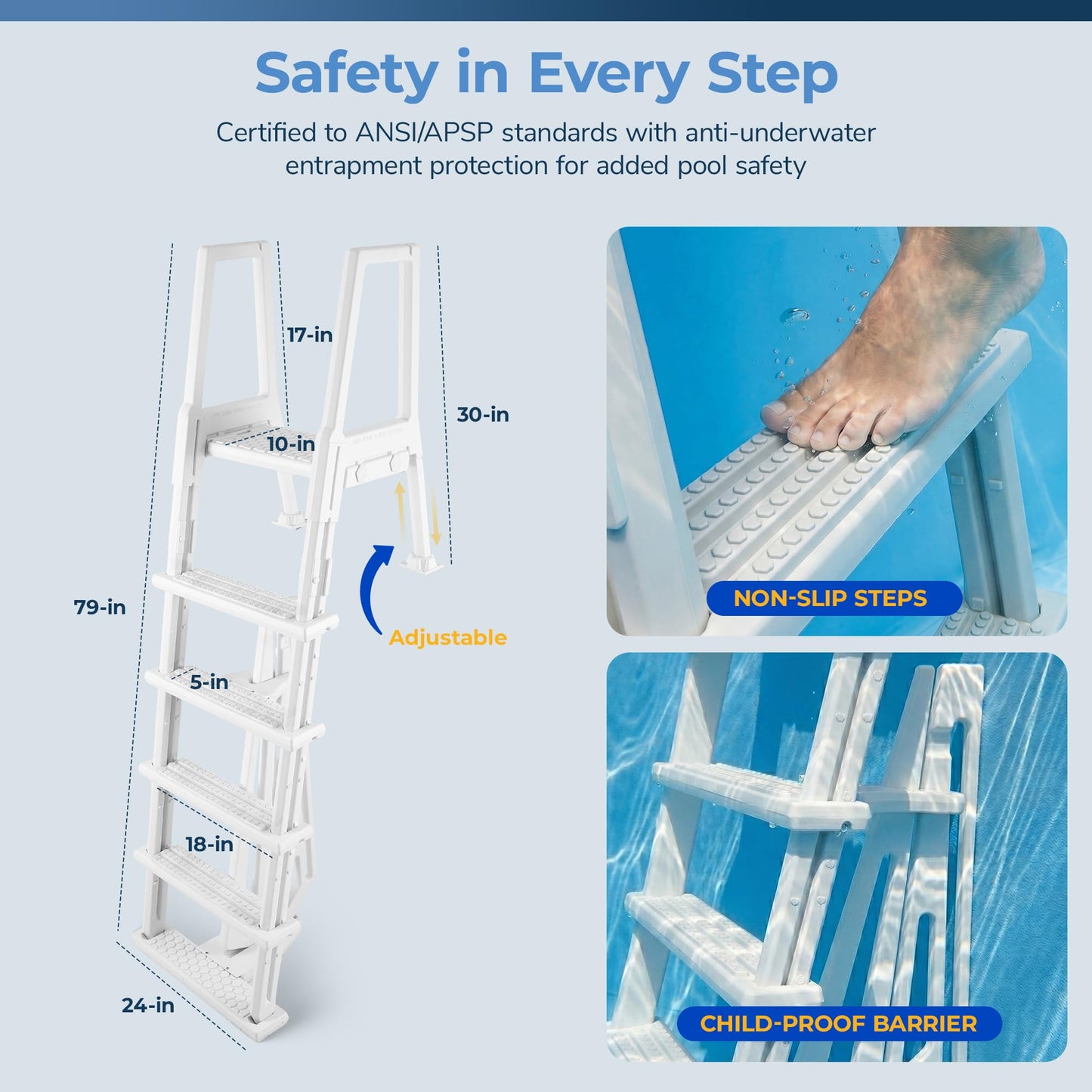 Blue Wave 5 Tread Above Ground Pool Ladder - Heavy Duty Resin Pool Steps for 48 to 54 in Deck Heights - 5-in Non-Skid Treads, Rust-Free with 250 lb Weight Capacity, White