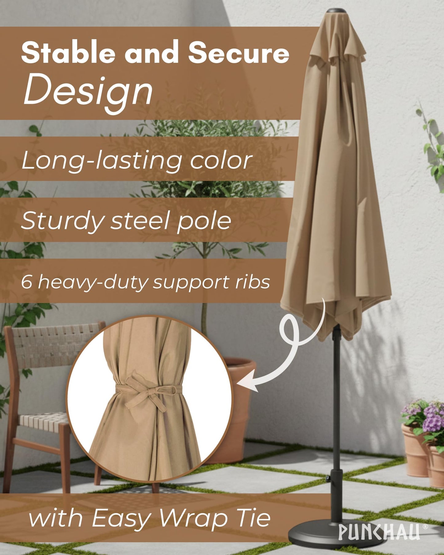 Punchau 6 Ft Outdoor Patio Umbrella, Easy Open/Close Crank and Push Button Tilt Adjustment, 6 Foot, Small Patio Sand Market Umbrellas for Outdoor