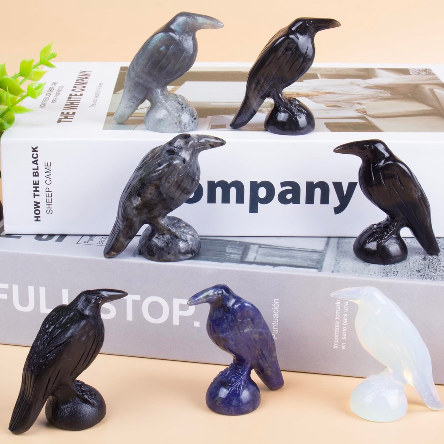QLRSUXN Opalite Raven Figurines,2 Inch Healing Crystal Animal Statues, Lucky Guardian Pocket Crow Figurines as Women’s Gifts,Raven Statues for Office Home Decor and Ornament.