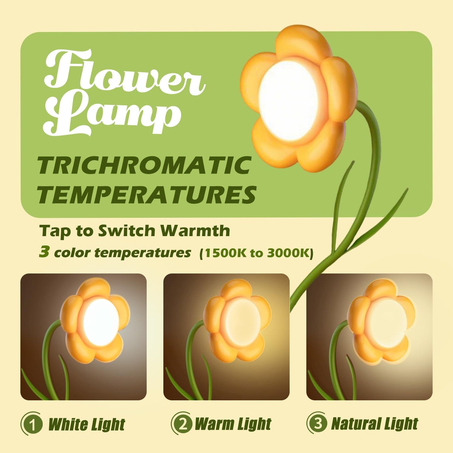 Pulazon Sunflower Desk Lamp,Rechargeable Neck Reading Light with Adjustable Flexible Gooseneck 3 Color Modes Adjustable Brightness,Cute Desk Lamp for Kids,Great Gift for Kids,Friends(Yellow)