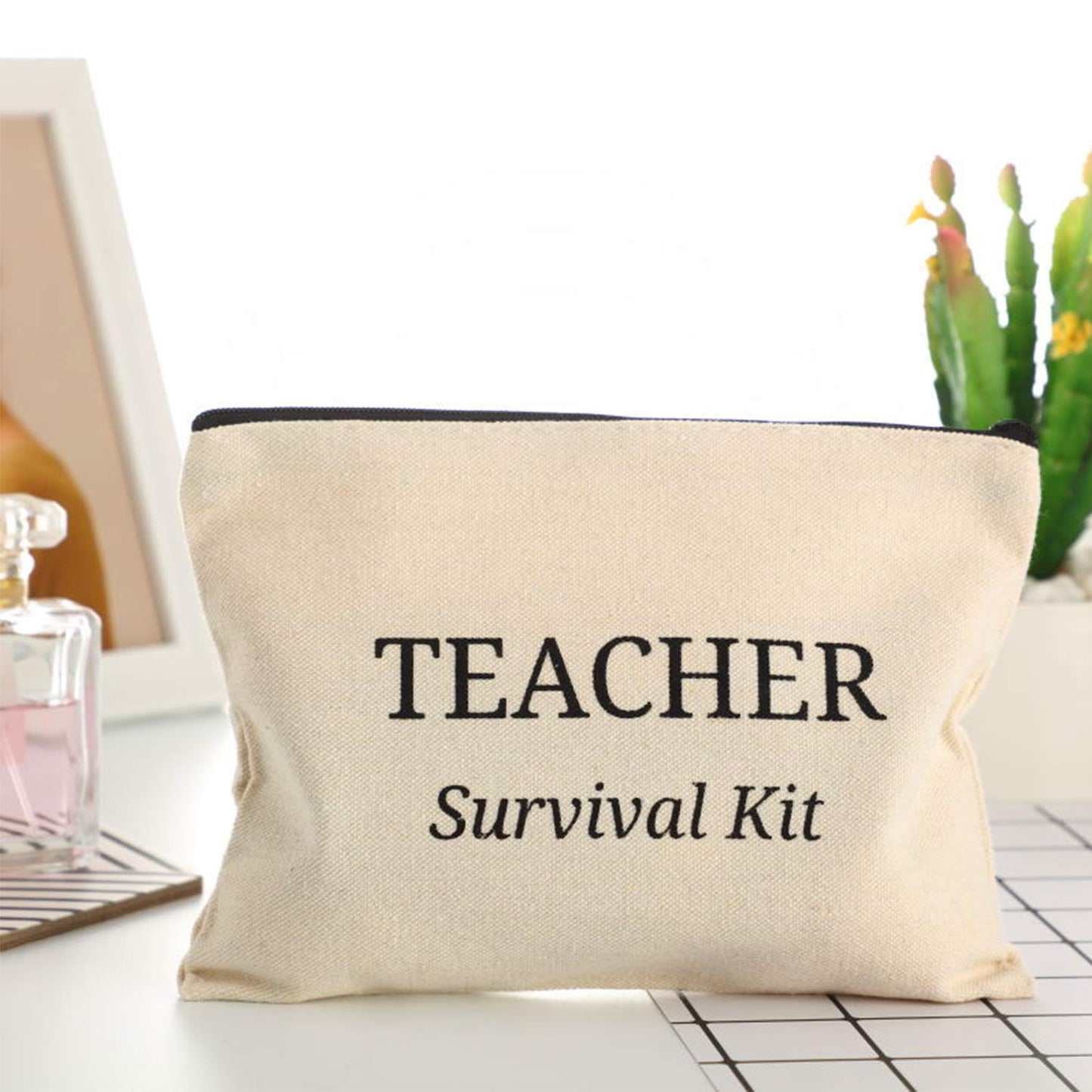 Frienda 12 Pcs Teacher Appreciation Gifts Makeup Bags Cosmetic Bag Canvas Survival Kit Pencil Pouch Travel Toiletry Case with Zipper Teacher Gift for Women Men(M)