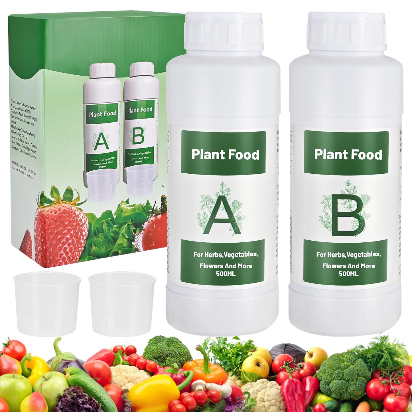 Tigvio 1000ml Hydroponic Nutrients A&B for Aerogarden Plant Food with 2 Measuring Cups - Fertilizer for Indoor Hydroponics Garden & Growing Vegetables, Fruits, Flowers (1000ml)