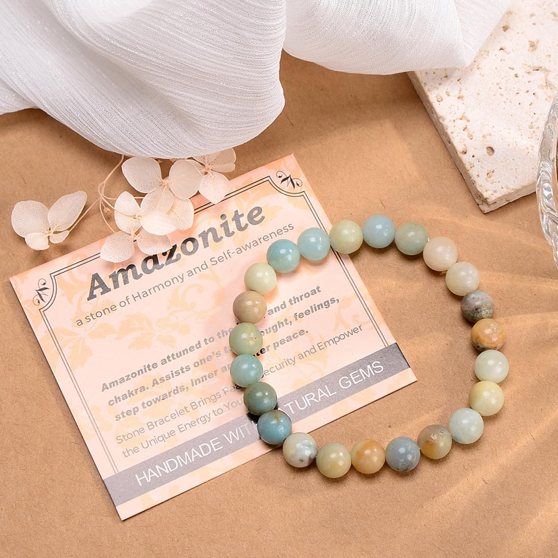 MASSIVE BEADS Mulitcolor Amazonite - Stone of Harmony - Handmade Yoga Stretch Elastic Bracelet Natural Stone Crystal Healing Power Energy Gifts for Unisex Adult 4mm