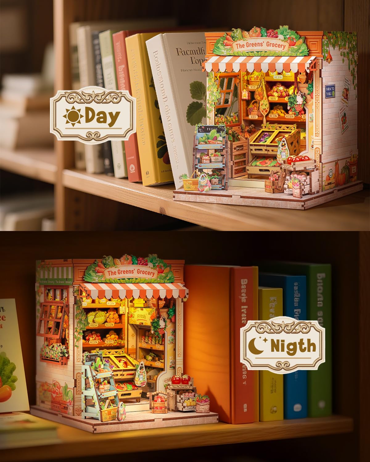 CUTEBEE Book Nook Kit, DIY Miniature House Kits for Adult and Teens, Dollhouse Booknook Tiny House, Bookshelf 3D Wooden Puzzle, DIY Craft Gifts for Family and Friends (The Greens’ Grocery)