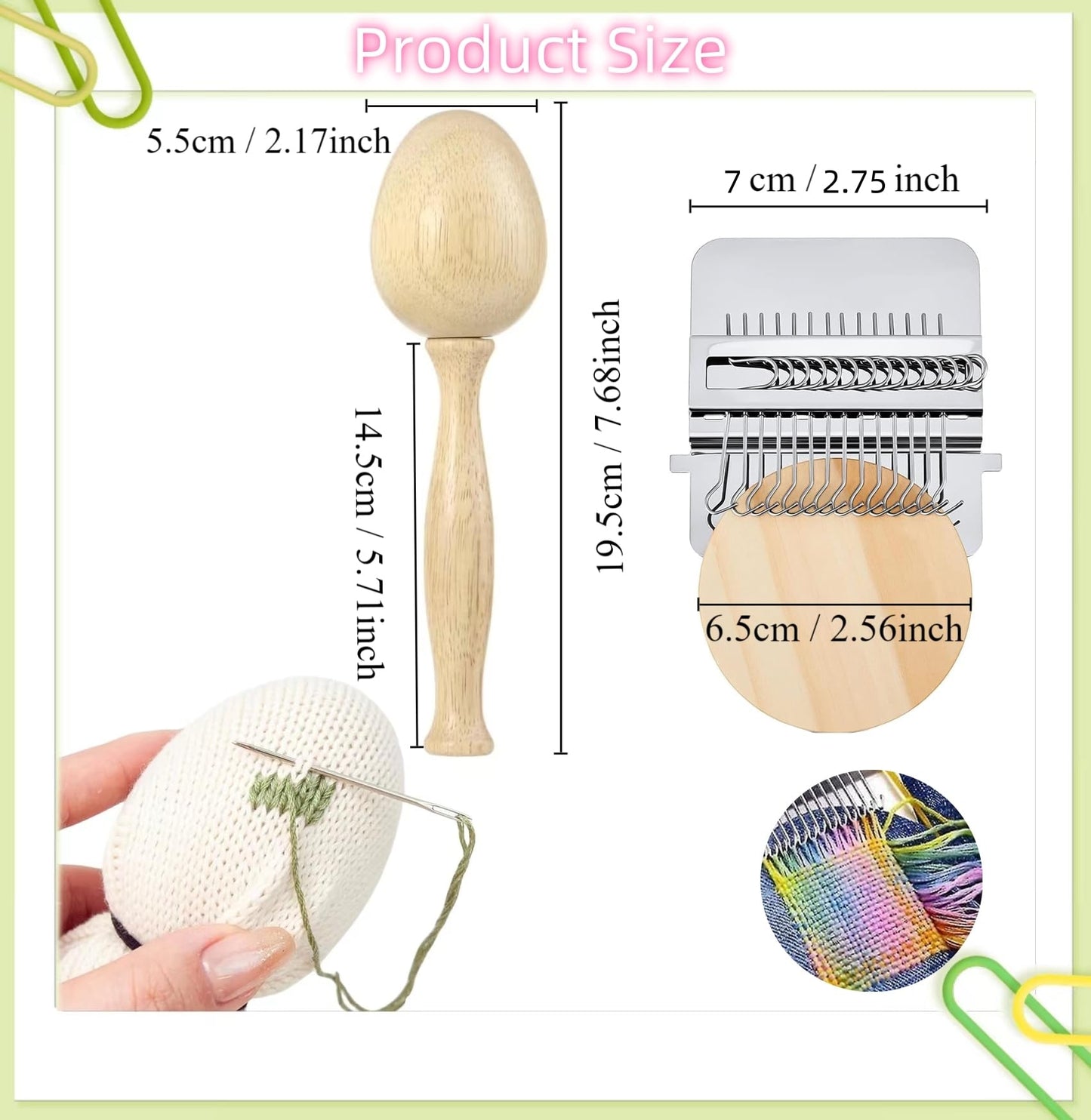 Darning Egg - Mini Darning Loom, Darning Egg Weaving Tool Set with Small Weaving Loom Kit with 14 Pcs Large Eye Needles 50 Colors Darning Thread for Handcraft DIY Weaving Repair Tool