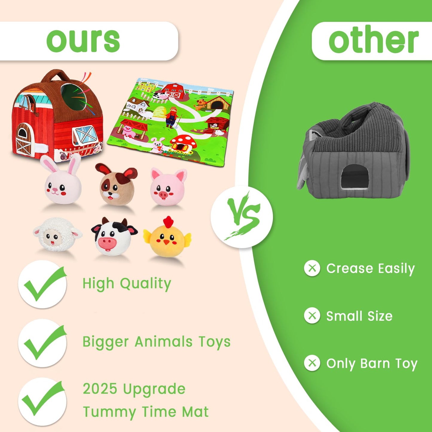 Avesa Baby Toys 6-12 Months - Soft Barn Toy with Stuffed Farm Animals, Rattle - Montessori Toys for Babies 6 Months Old Sensory Infant Toy Baby Gifts Easter Basket Stuffers