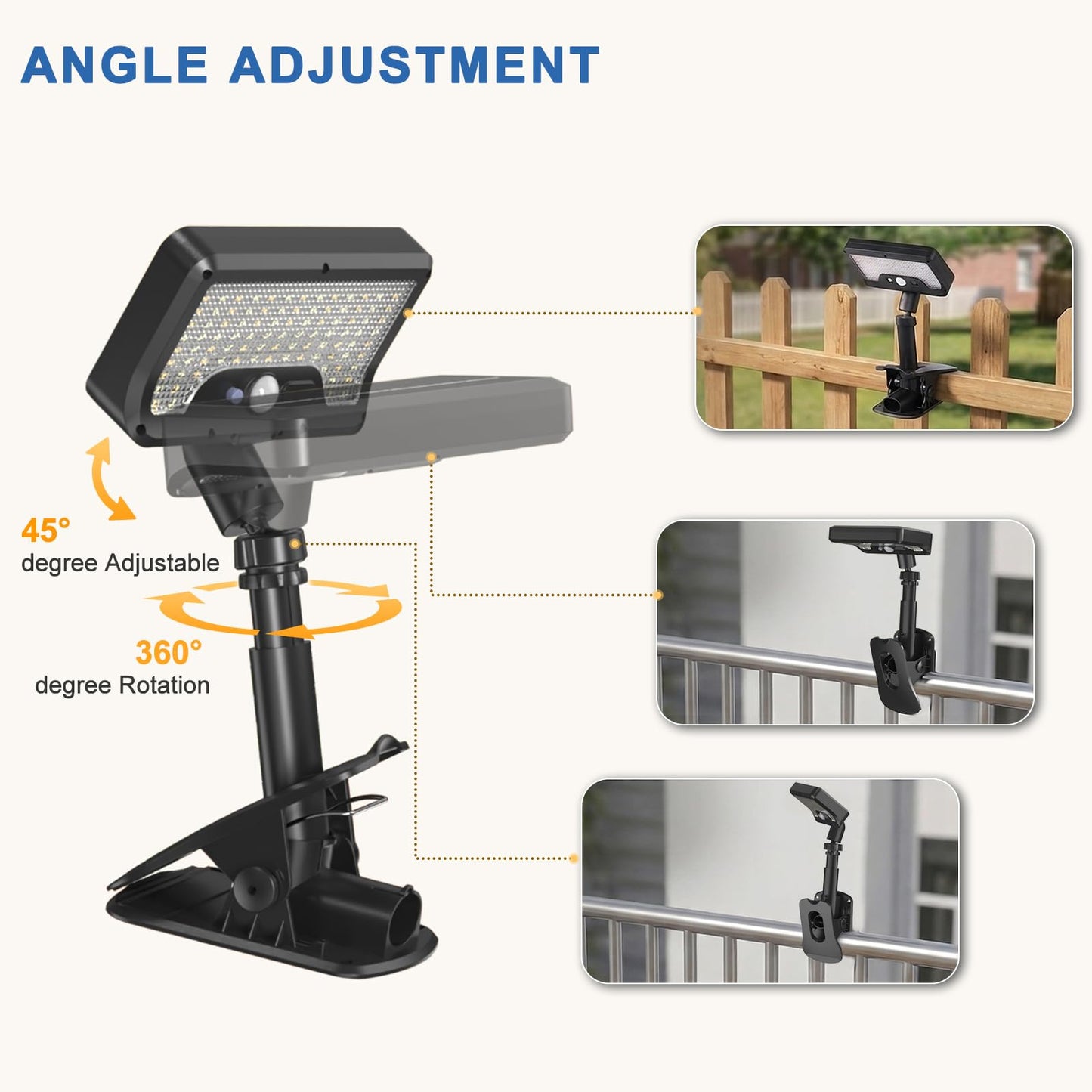 Clip On Solar Lights Outdoor with Motion Sensor, 3 Modes Solar Fence Lights with 3CCT, Adjustable, USB Solar Powered, IP65 Waterproof Motion Sensor Outdoor Lights for Yard Deck Gutter(2 Pack,Black)