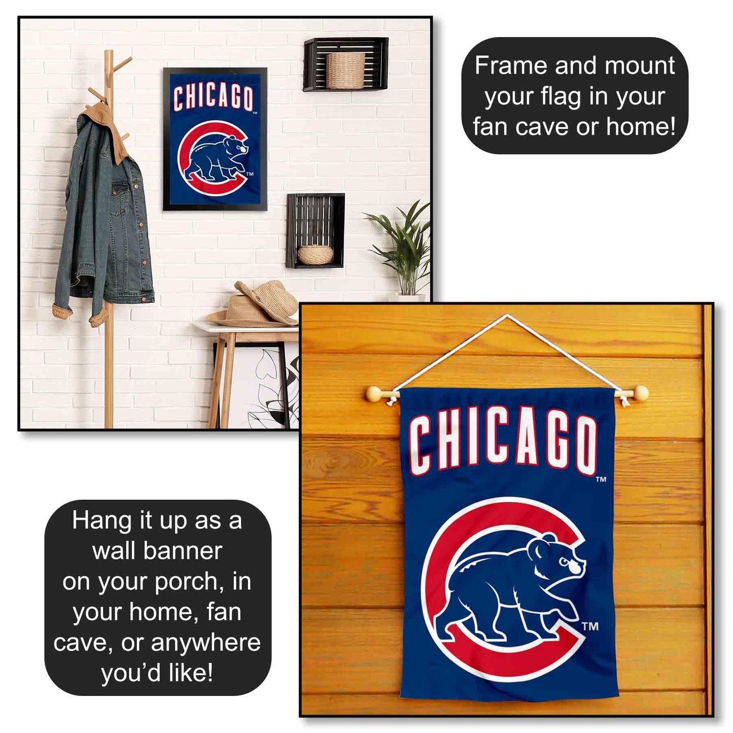 Chicago Baseball Team Walking Bear Double Sided Garden Flag