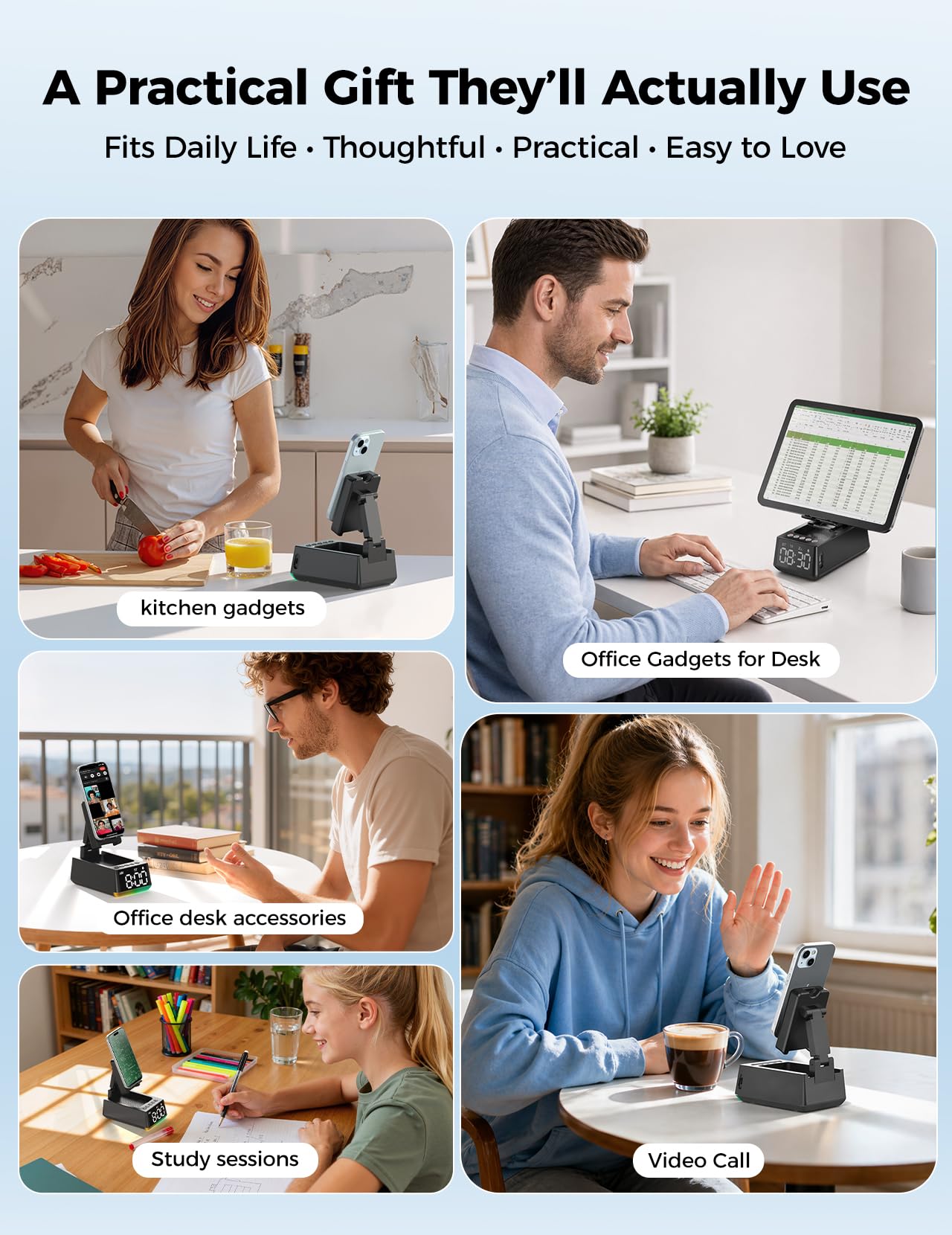 Bluetooth Speaker Birthday Gift for Men:Induction Cell Phone Stand HD Sound Gifts For Mother 2026 Teacher Appreciation,Anti-Slip Phone Holder Kitchen Gadget Women Mom Wife,Dad Husband Boyfriend(Black)