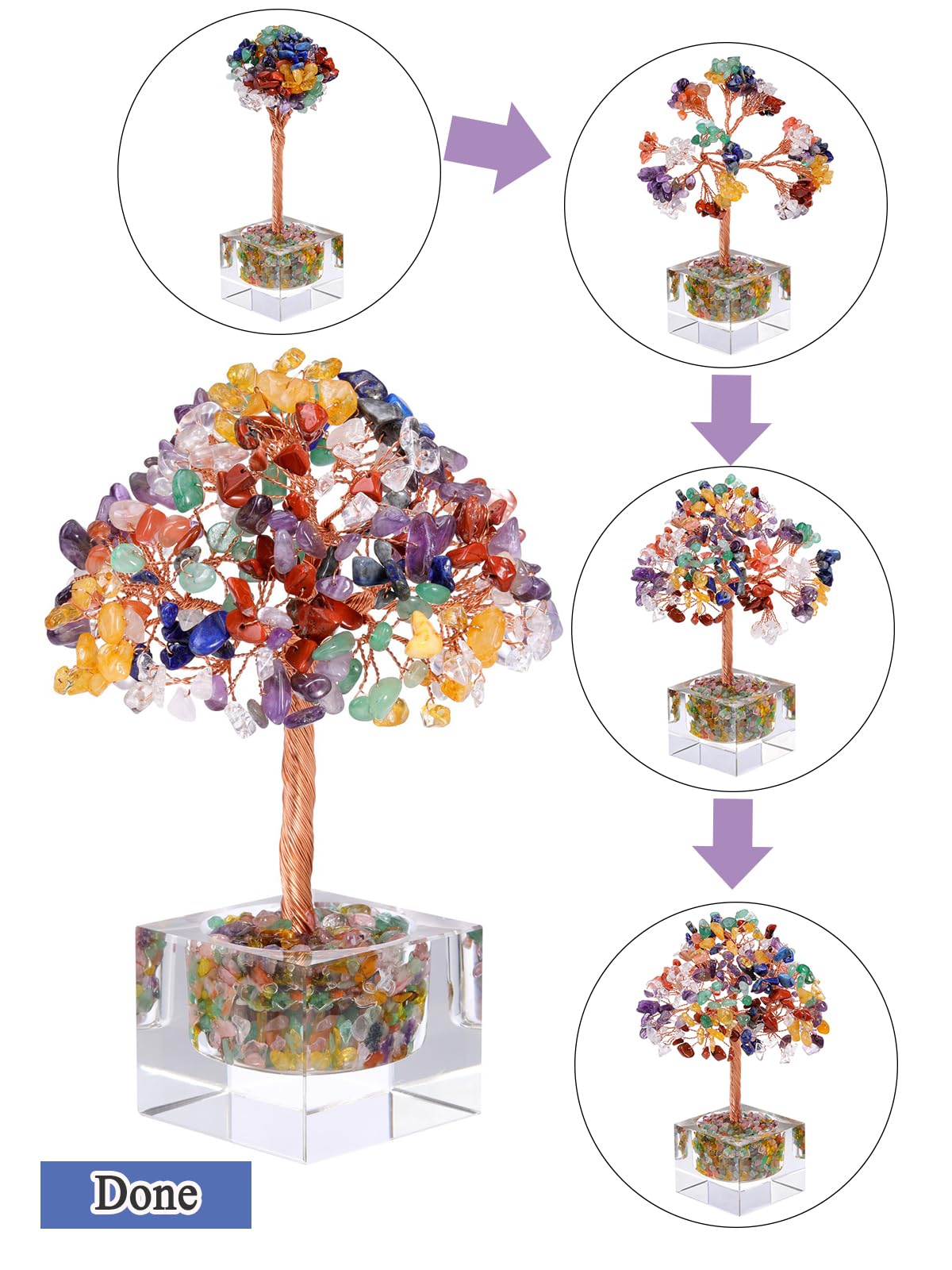 Jovivi Large Crystal Tree with Square Glass Base, 7 Chakra Healing Crystals Life Tree Natural Chipped Gemstone Money Trees Feng Shui Good Luck Positive Energy Home Desk Decor
