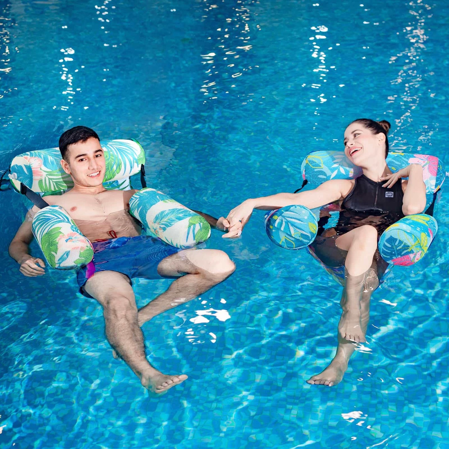 WERNNSAI Inflatable Pool Floats Adult, 2 Pack Floating Lounge Chair Hammock Adjustable, Soft Mesh Comfortable Pool Chair Float for Swimming Pool Beach Lake Summer Water Party（Green Plants）