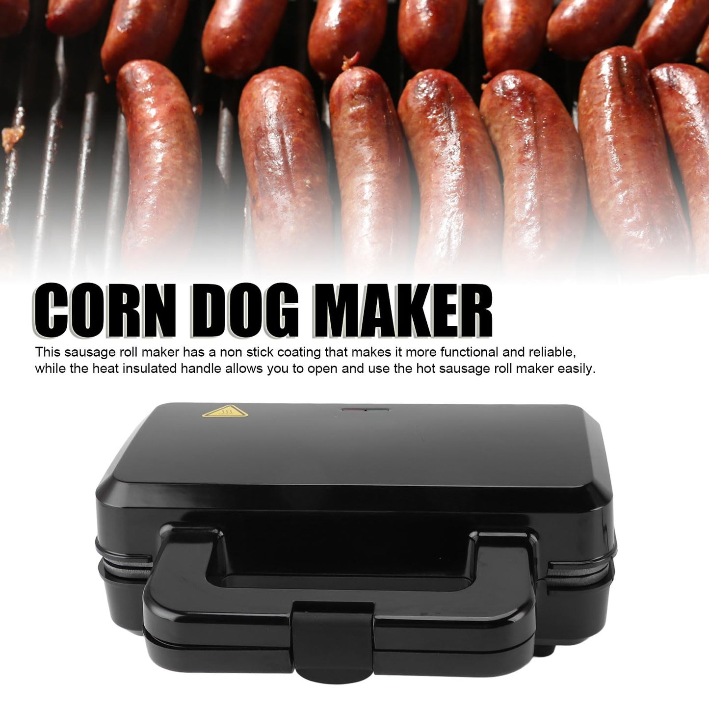 Sausage Roll Maker,800W Double Sided Heating Plates Non Stick Pie Maker Hot Dog Bread Rolls Maker Breakfast Machine for Make 4 Breakfast Sausage Rolls Snacks
