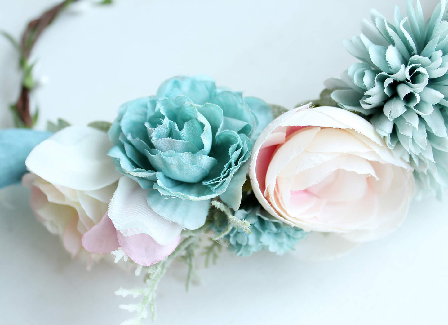 Vivivalue Boho Flower Headband Women Floral Crown Hair Wreath Flower Headpiece Halo with Ribbon Wedding Party Festival Photos Blue