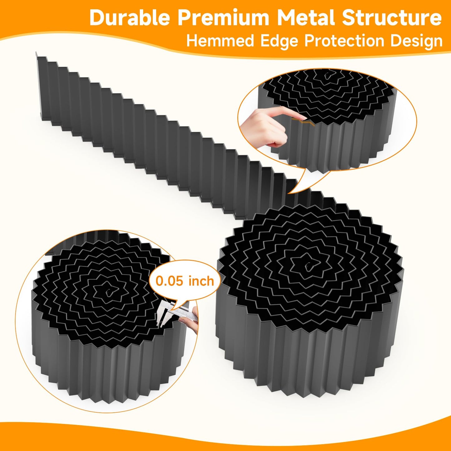 MTART Corrugated Metal Edging for Landscaping, Sturdy Garden Edging Border for Flower Bed, Lawn and Landscape Edging (Black, 6"×40Ft)