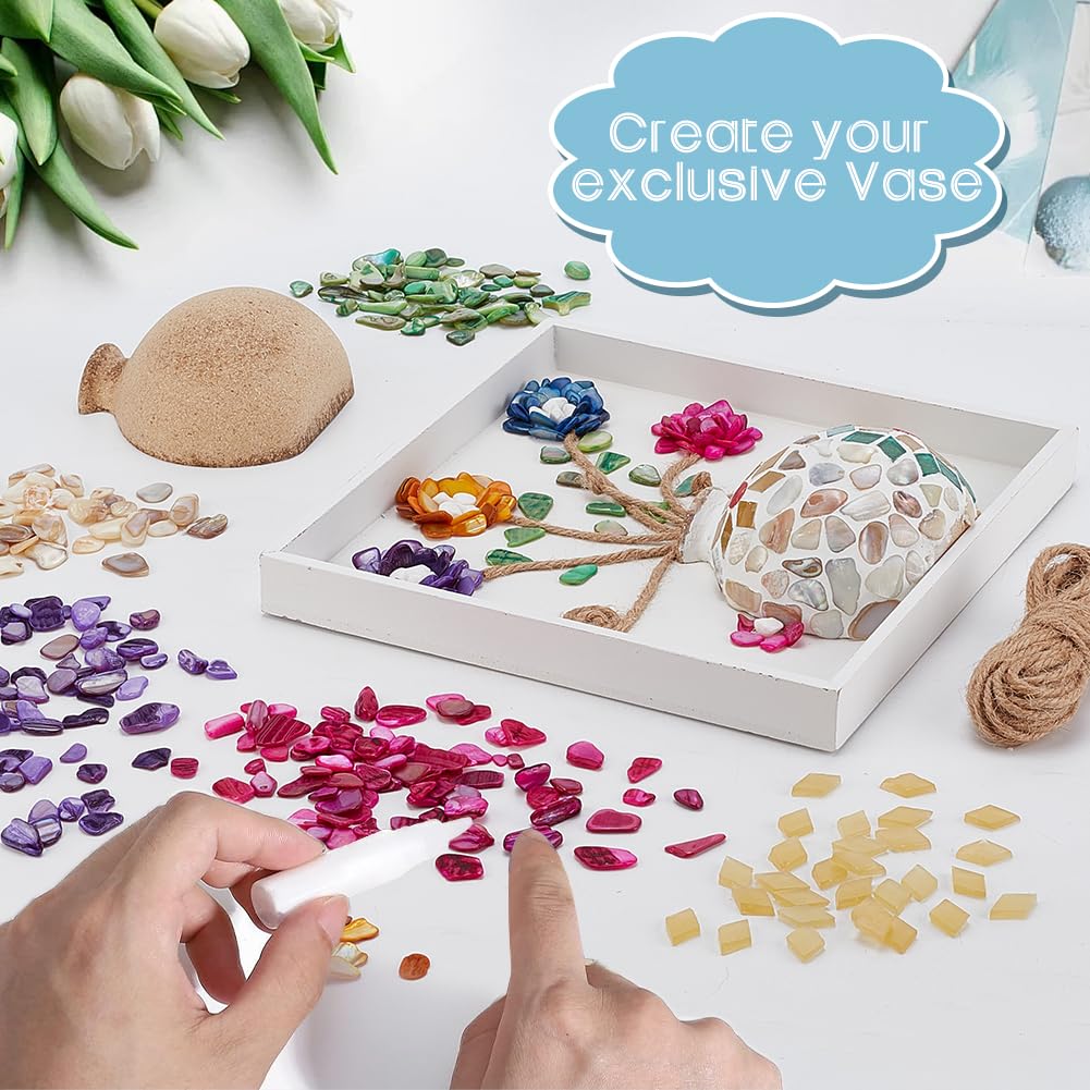 WEBEEDY DIY Mosaic Painting Kit Flower Vase Pattern Mosaic Arts and Craft Kits Mosaic Decorative Supplies with Instruction,Table Centerpiece Christmas Room Decor Adults Gifts,7.9x7.9 inch/20x20cm