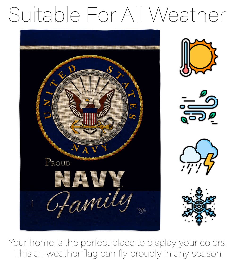Navy Proudly Family Burlap Garden Flag - Armed Forces USN Seabee United State American Military Veteran Retire Official - House Decoration Banner Small Yard Gift Double-Sided Made in USA 13 X 18.5