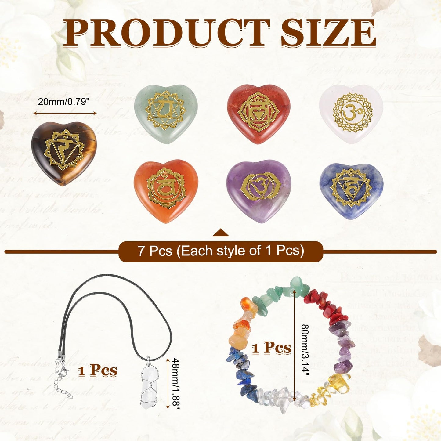 MECCANIXITY 7 Chakra Stone Set (Heart-Shaped) with Irregular Stone Bracelet & Necklace Gift Box for Healing Crystals Balancing Tumbled Palm Stone Meditation