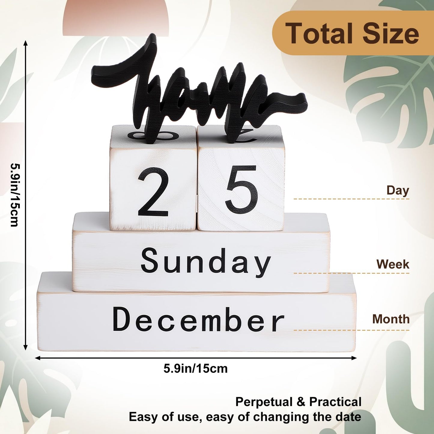 Novabright Retro Wooden Perpetual Block Calendar for Desk Rustic Wood Month Date Display Blocks Home Tiered Tray Decor for Home Farmhouse Office Daily Desktop Calendar Accessories