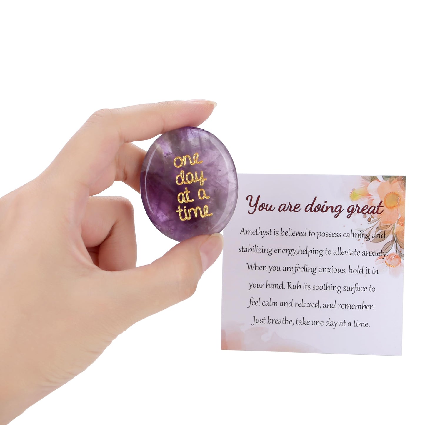 QINJIEJIE Amethyst Crystals Thinking of You Gifts for Anxiety Relief Items You Got This One Day at A Time Inspirational for Best Friend Pocket Hug for Mom Encouragement Gifts for Women Sobriety for Men