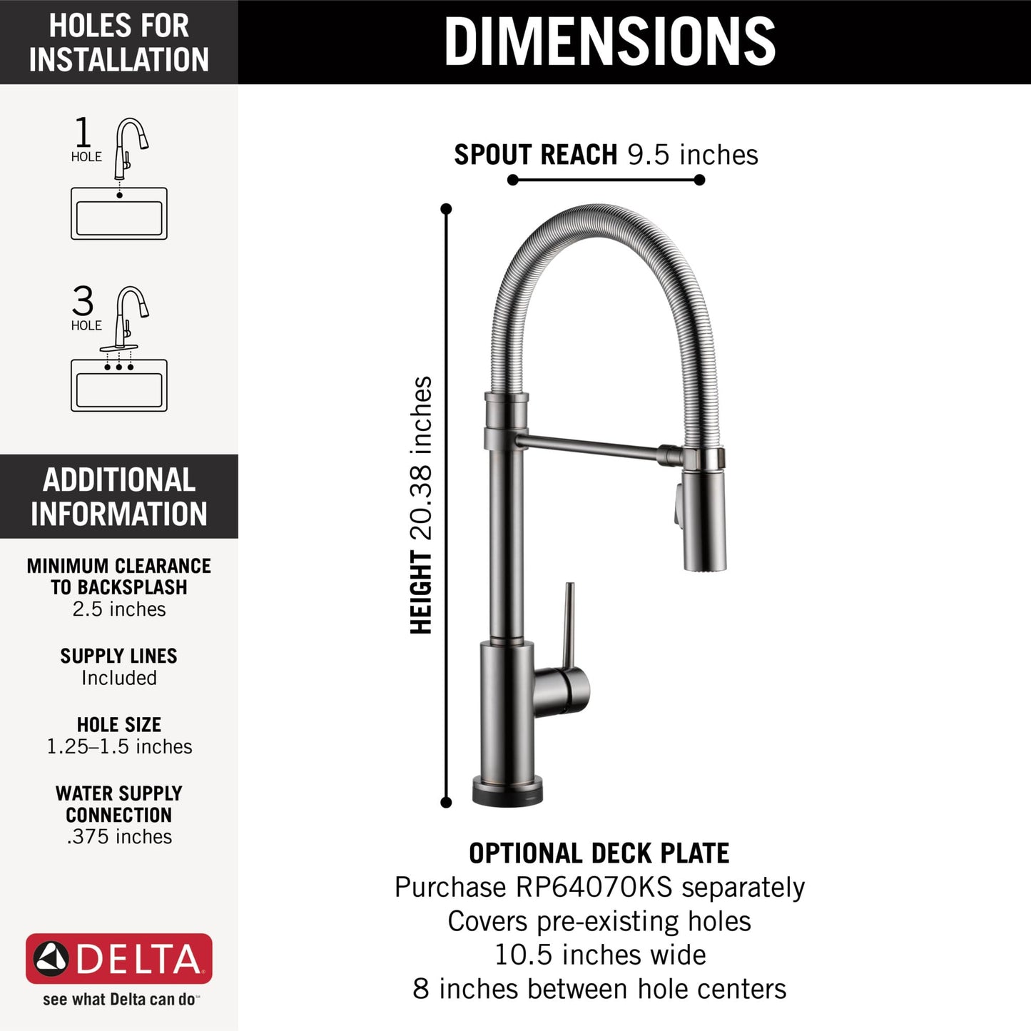 Delta Faucet Trinsic Touch Kitchen Faucet with Touchless Technology, Black Pro Commercial Style Kitchen Faucet, Kitchen Faucets with Pull Down Sprayer, Black Stainless 9659TL-KS-DST
