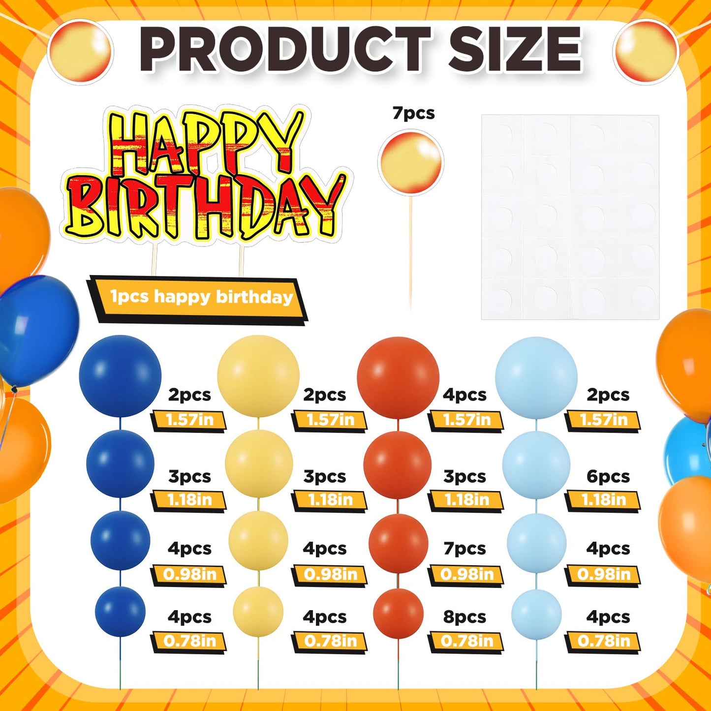 Weysat 76 Pcs Anime Theme Birthday Party Decorations Yellow and Red Stars with 64 Ball Cake Topper Sticks 8 Cake Customized Card Kit 4 Stickers for Anime Themed Birthday Party Cupcake Decoration