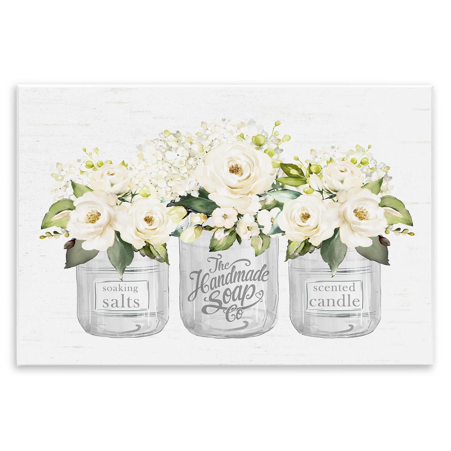 Stupell Industries 'White Roses Blooming Country Rustic Candle Jars ', Wall Plaque Art, 15 x 10 Inches, Easy to Hang and Sturdy, Made in USA, by Lettered and Lined