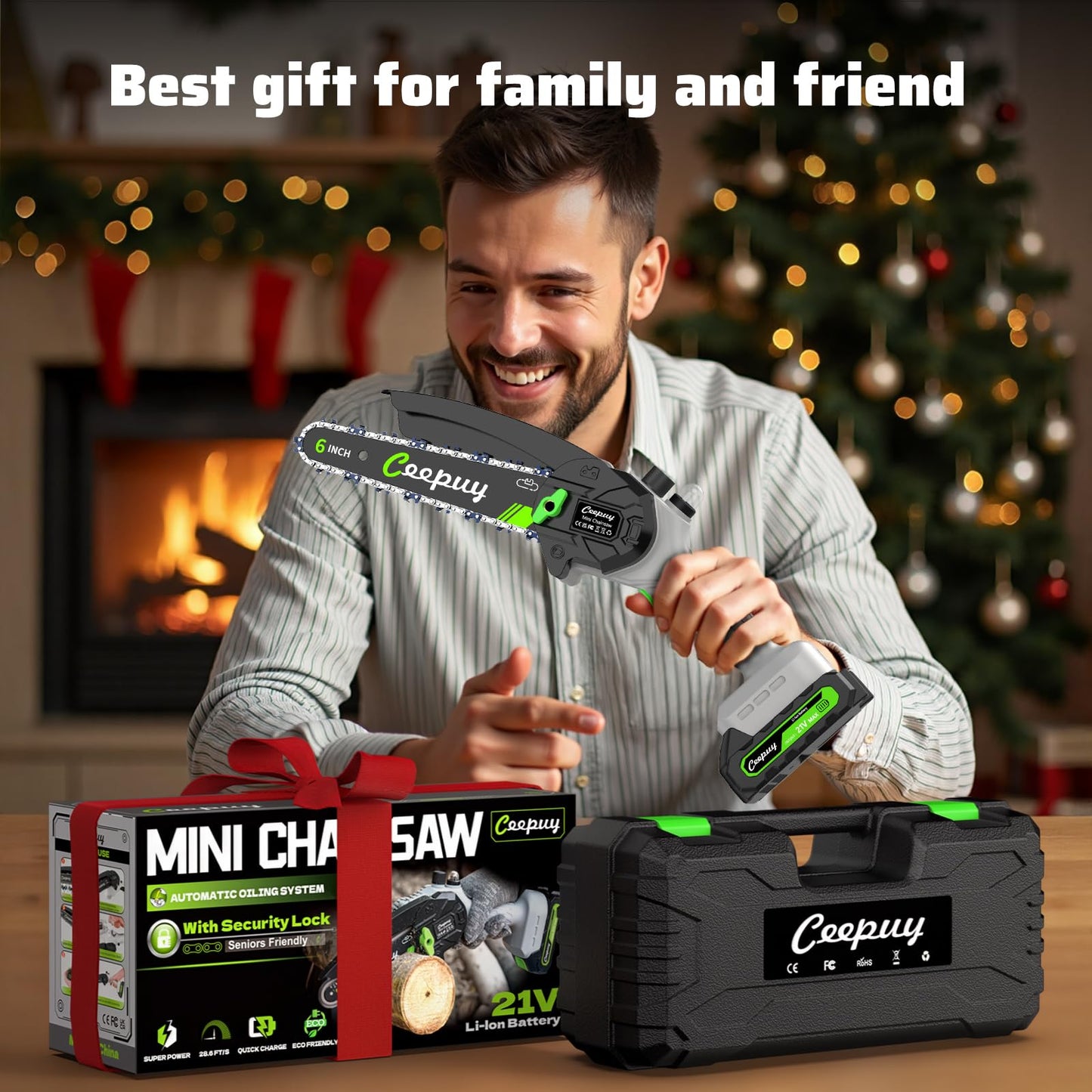 CEEPUY Mini Chainsaw Cordless,6 Inch Portable Electric Chainsaw with Automatic Oiler/Security Lock/Battery Powered Small Handheld Saw for Trees Branches Trimming,Wood Cutting, Gifts for Men Women