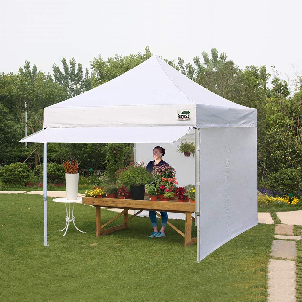 Eurmax USA 10x10 Pop Up Canopy,Commercial Tent with Patented No-Tip Rolling Bag,24sqft Extension Awning & 4 Zippered Removable Walls,UV & Water Resistant,Heavy Duty Instant Shelter Gazebo,White