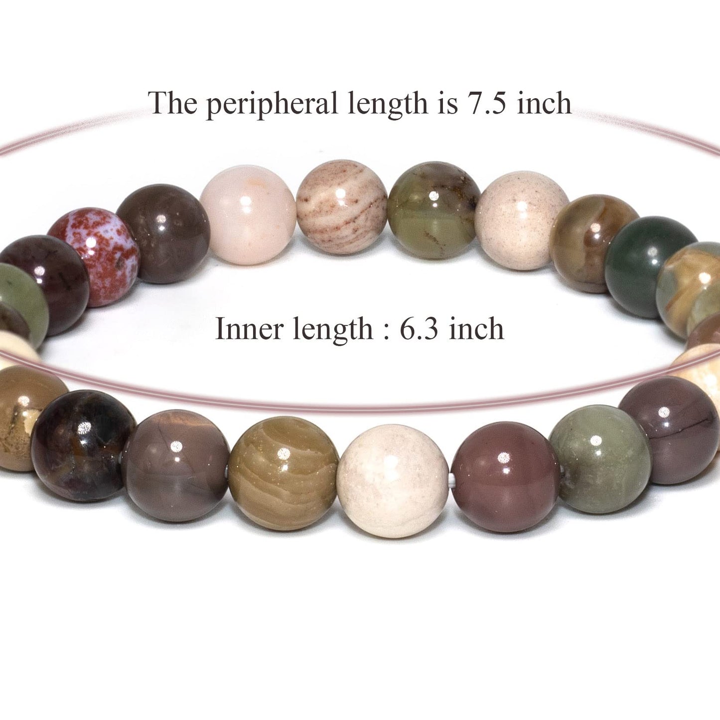 DAZCOLO 8mm Natural Gemstone Stretch Bracelet, Handmade Unisex Crystal Bracelets for Meditation, Yoga, Spiritual Healing & Positive Energy (Indian Agate)