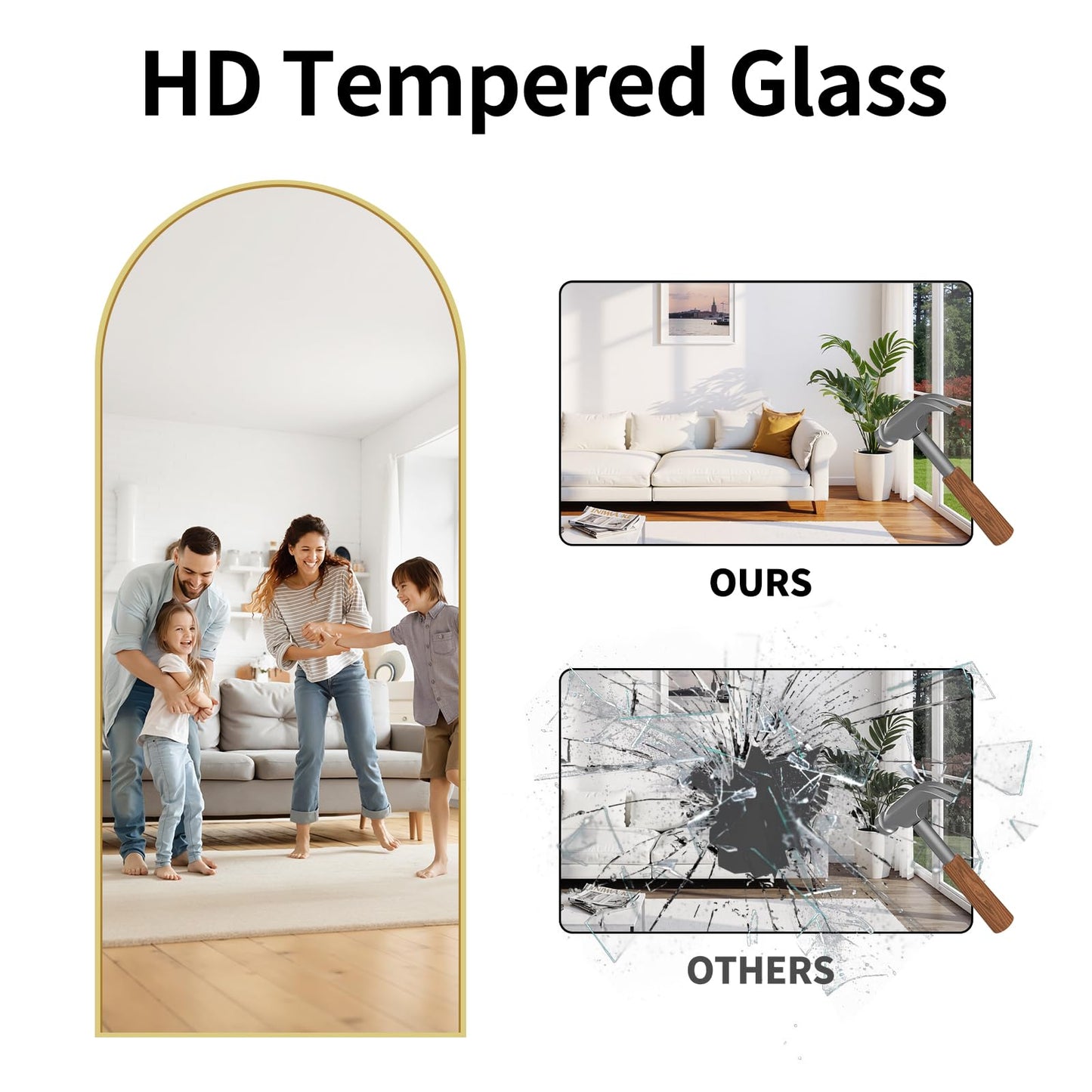 InfiniGlass 76"x34" Arched Full Length Mirror, Large Floor Mirror with Aluminum Alloy Frame Standing Hanging or Leaning Wall-Mounted Mirror, Vanity Mirror for Living Room and Bedroom,Gold