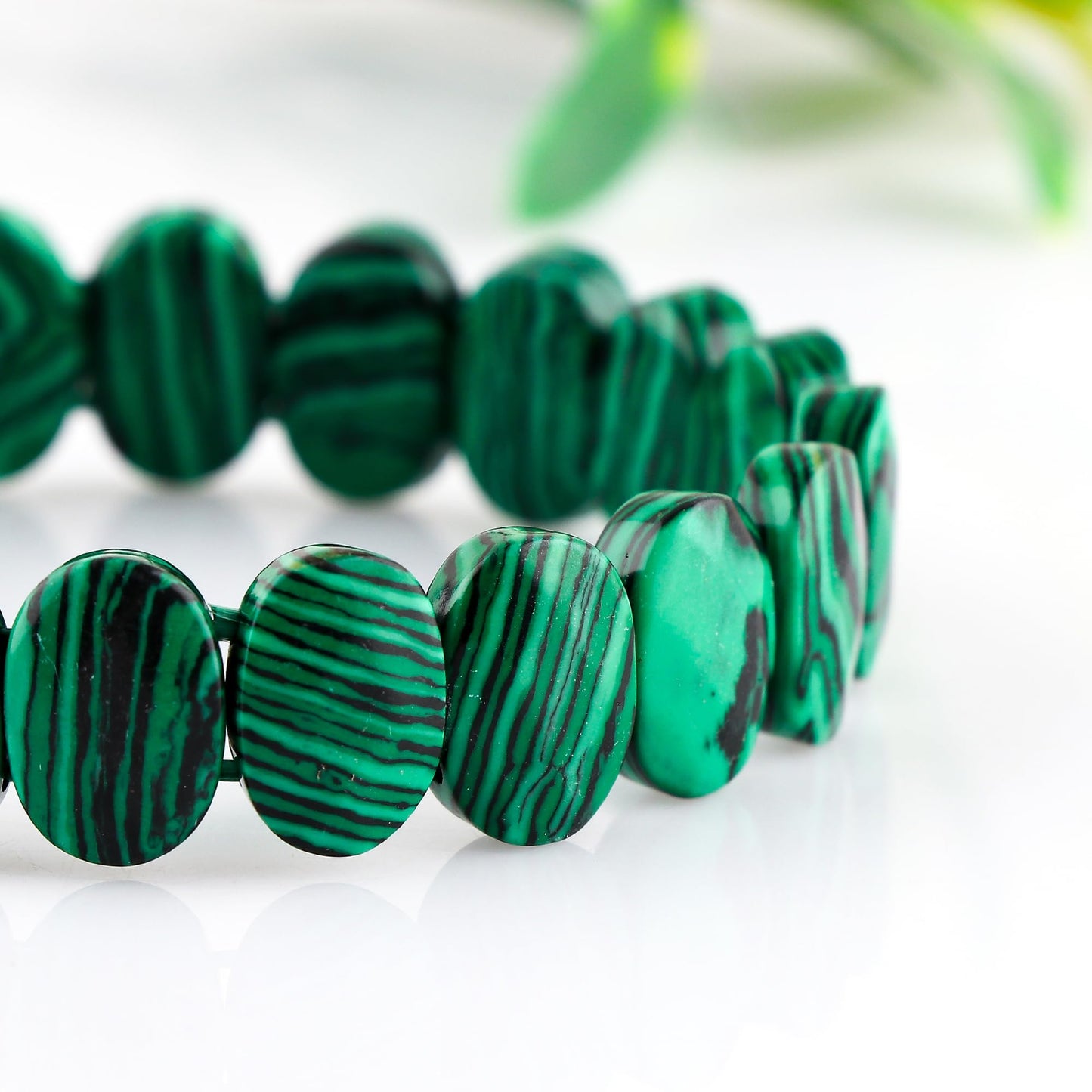 CRYSTALINES AAA Natural Malachite Gemstone Stretchable Bracelet for Men Women | Handmade Stretch Jewelry | Chakra - Healing - Yoga - Spiritual - Protection | Healing Bracelet