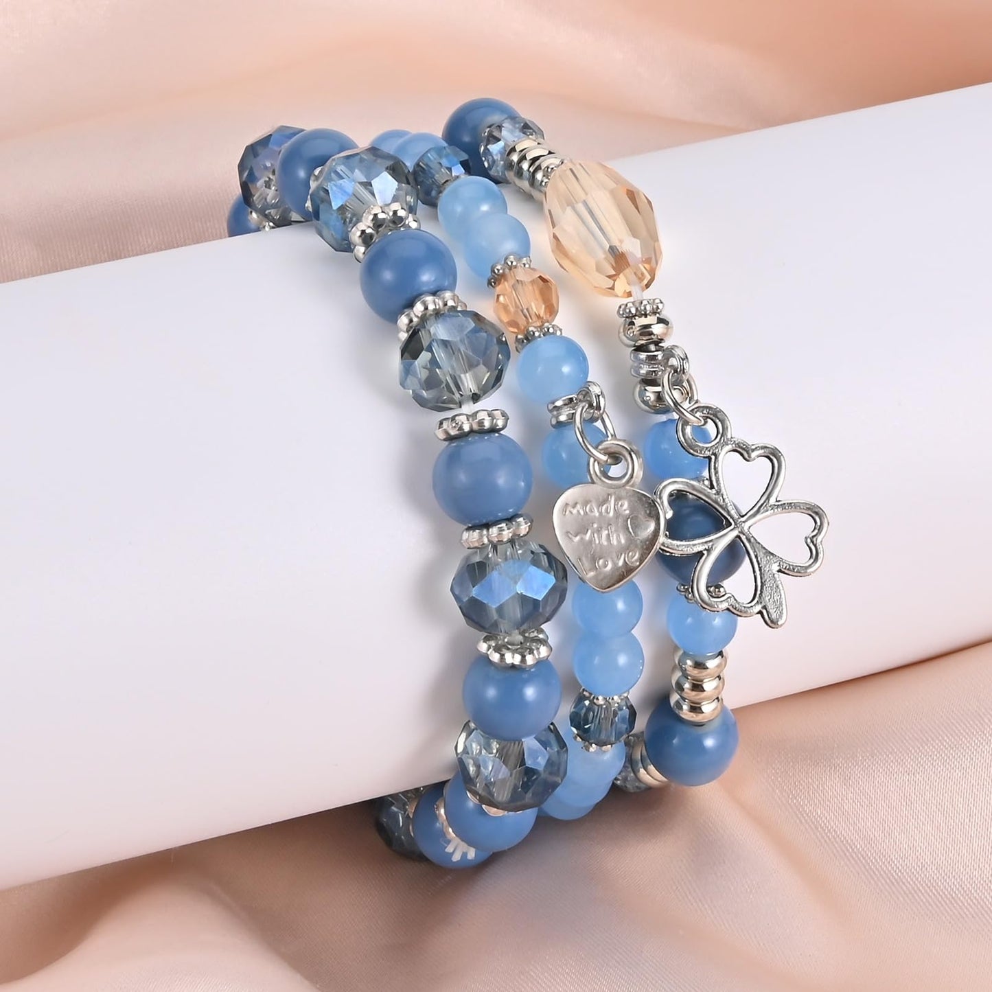 Bohemian Bracelet Sets for Women - 6 Sets Stackable Stretch Bracelets Multi-color Boho Jewelry for Women Hippie Bracelets Dainty Jewelry (Lucky grass stretch bracelet)