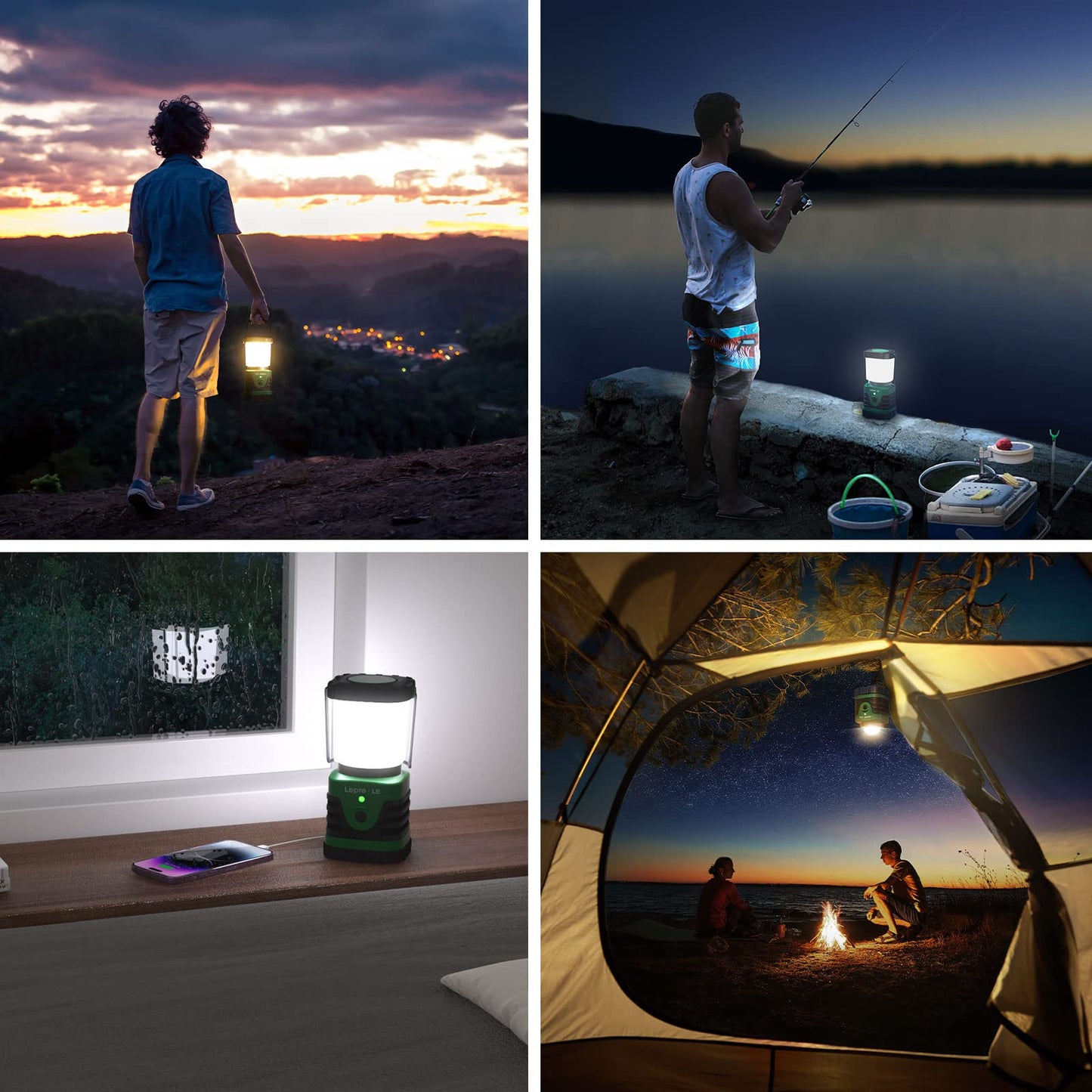 Lighting EVER LED Camping Lantern Rechargeable, 1000LM, 4 Light Modes, 4400mAh Power Bank, IP44 Waterproof, Lantern Flashlight for Hurricane Emergency, Hiking, Home and More, USB Cable Included