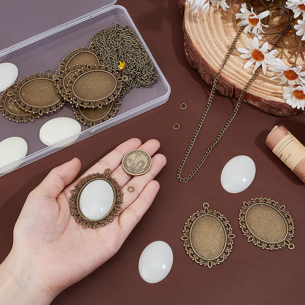 PH PandaHall 10 Sets Embroidery Pendant Kit Embroidery Stitching Necklace Cross Stitch Charms Necklace Bezel Pendant Trays with Cabochons for Beginners DIY Craft Necklaces Earrings Jewelry Making