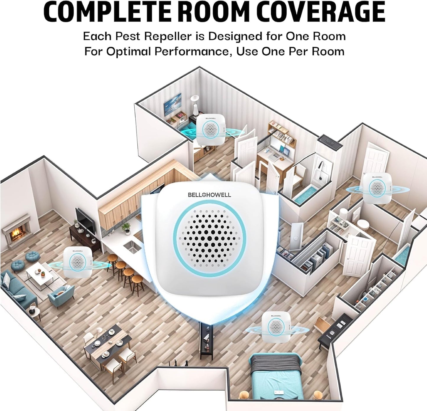 Bell+Howell 4 Pk Ultrasonic Pest Repeller Indoor, Mice Repellent Indoor Home Kit, DIY Pest Control at Home, Plug in Spider Repellent, Rodent Repellent, Bug, Insect & More, Family and Pet Safe