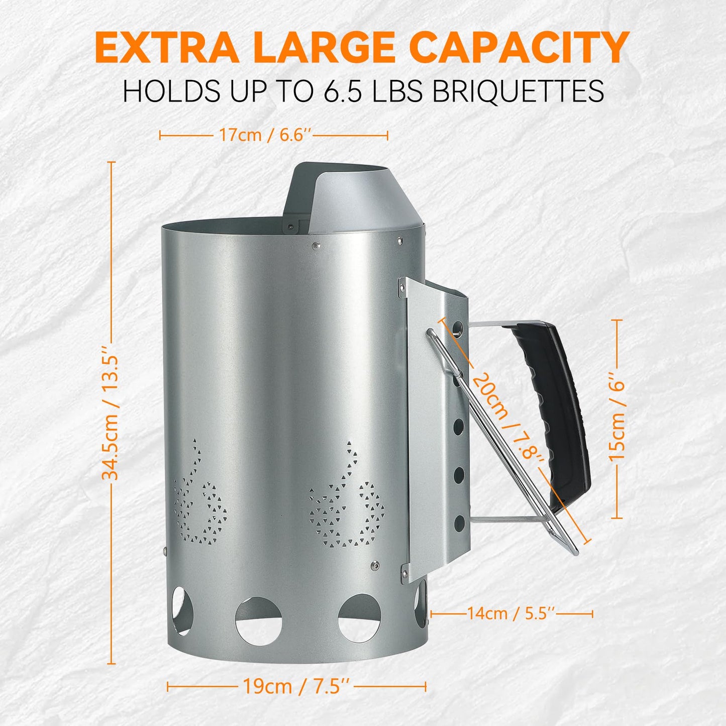 onlyfire Charcoal Chimney Starter, Round BBQ Chimney Starter for Charcoal Grills Barbecue Fire Starter with Heat Shield & Stay-Cool Handle, Sturdy and Easy to Use BBQ Grill Tools for Quickly Lighting