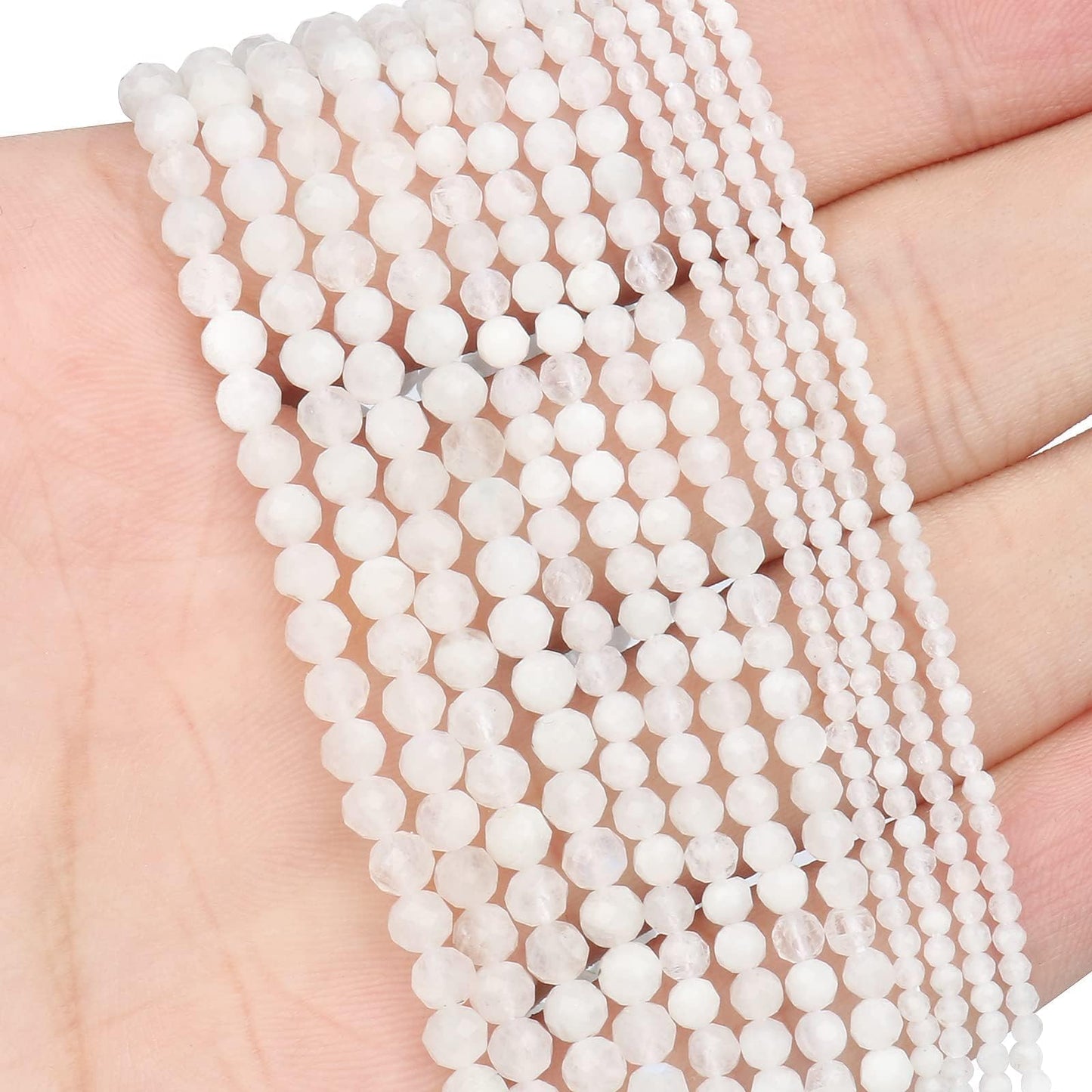 Song Xi 120pcs 3mm Natural White Moonstone Gemstone Beads Faceted Round Loose Stone Beads for Jewelry Making (1 Strand)
