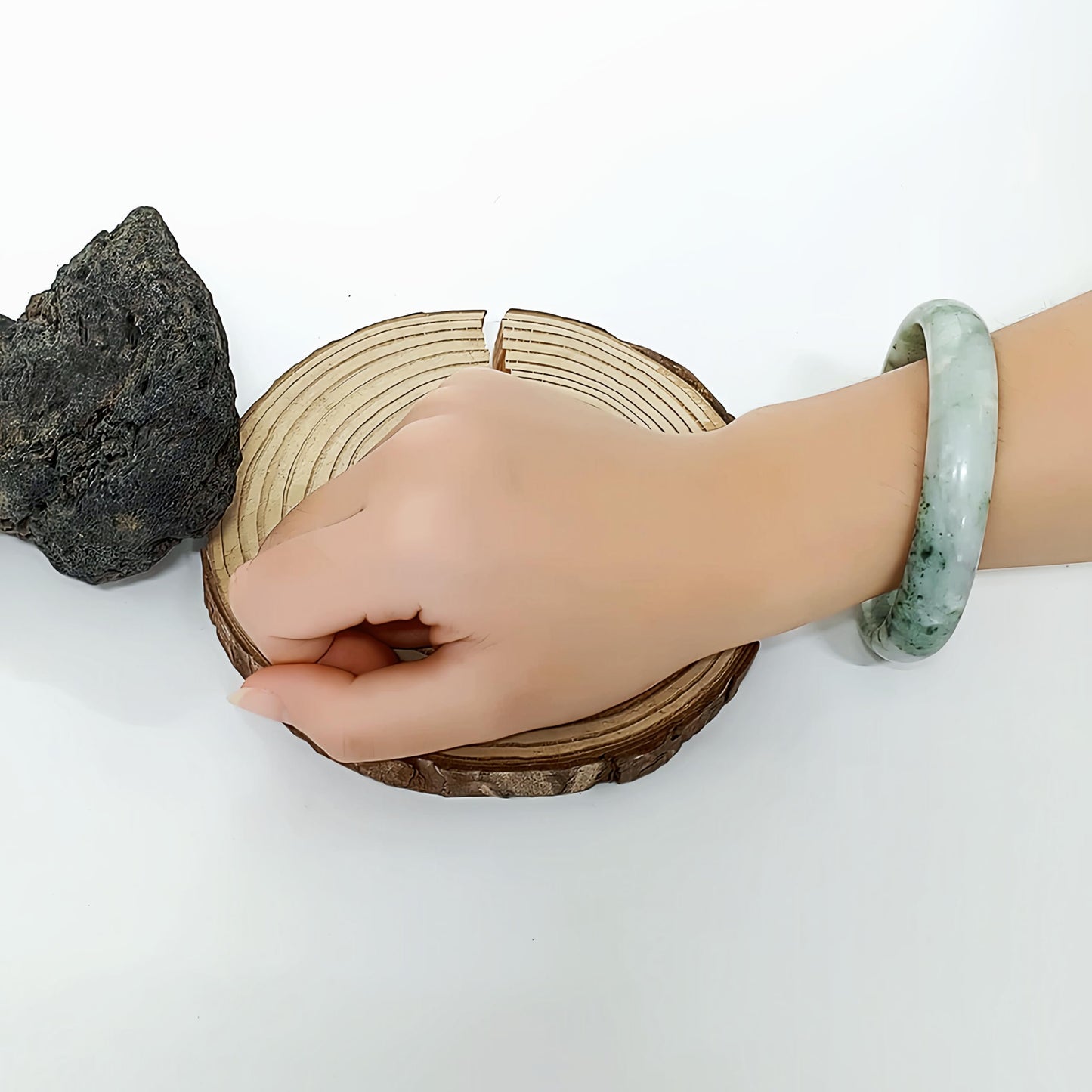 sunglnl Jade Bracelet For Women, Green Stone Bangle Natural Gradient Chinese Style Bracelets With Box Wealth Fortune Healing Protection Good Luck Jewelry Gift (White Green, 64mm/2.51in)