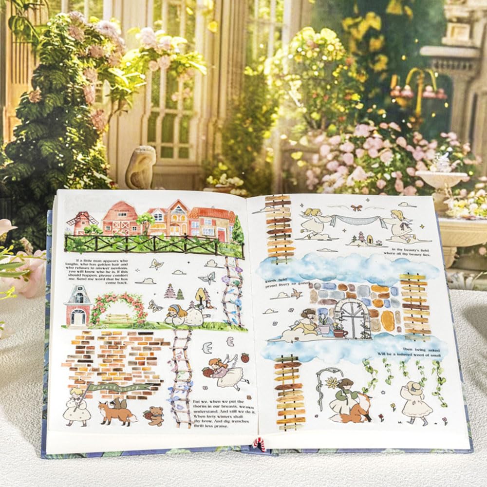 Landscape PET Tape Aesthetic Washi Tape Set Scrapbook Supplies Garden Path Fence Decorative Tape Green Plants Brick Wall Washi Tape Stickers Decorative Collage PET Stickers For Journaling Supplies
