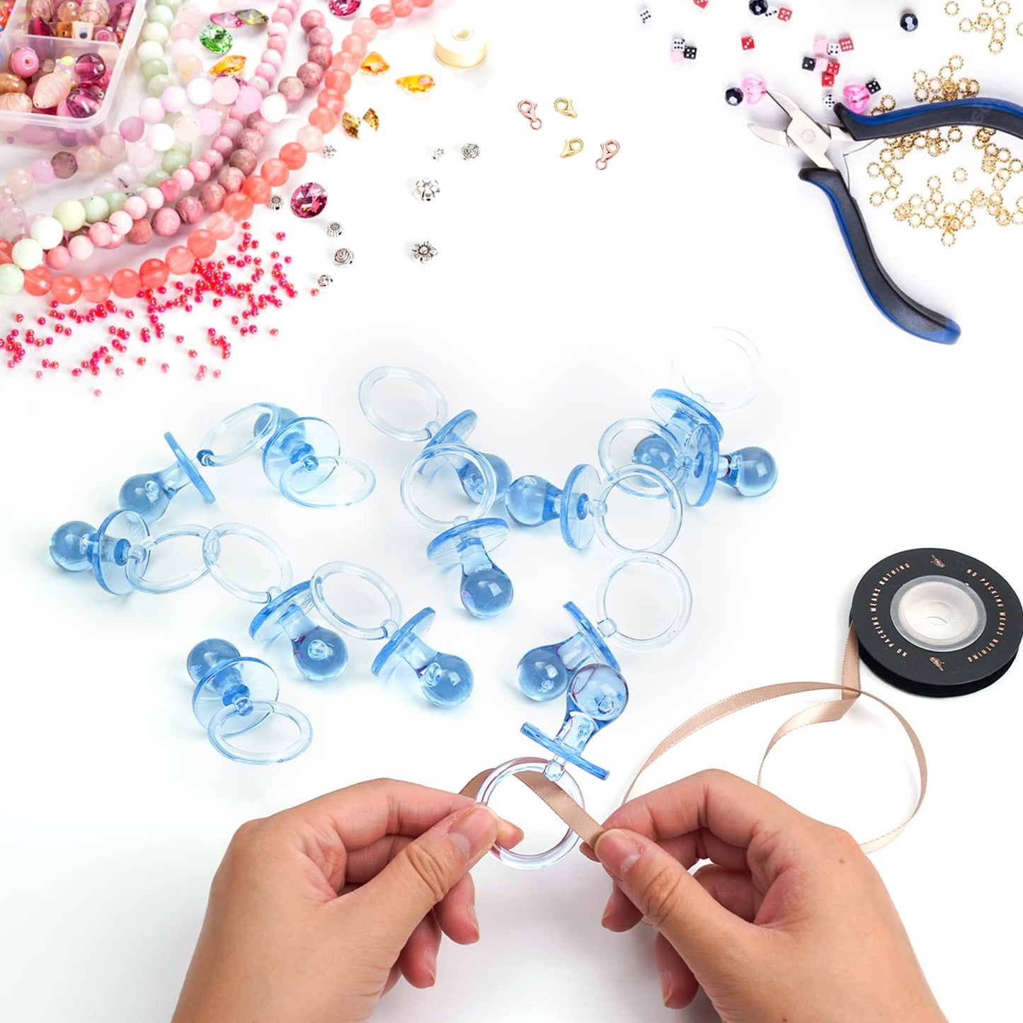 50 Pieces 2.75 Inch Baby Pacifier Baby Shower Plastic Pacifier for Baby Shower Pacifier, Baby Shower Gender Show Party Decoration DIY Baby Shower Birthday Party Gift (Blue)
