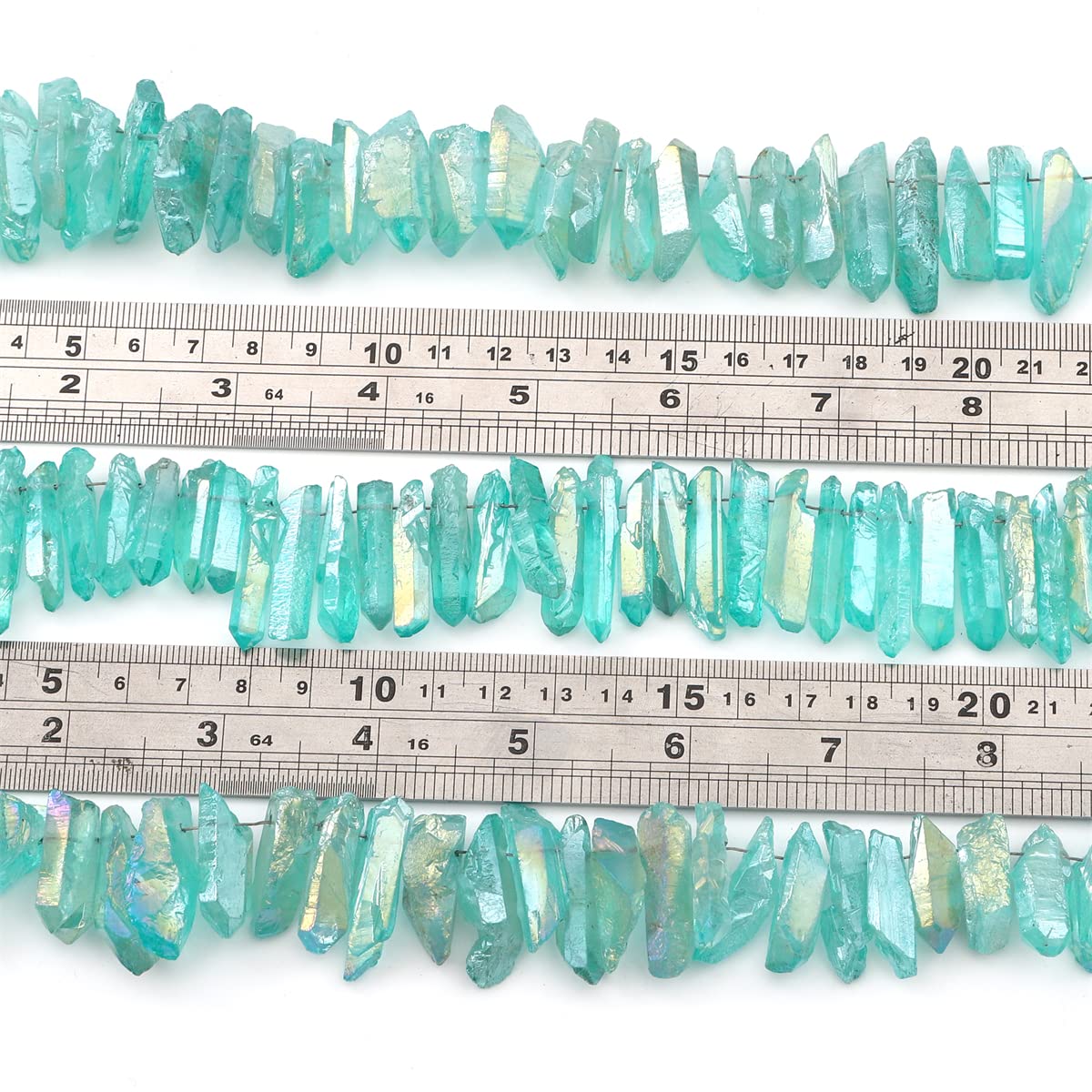 BEADIA Light Green Titanium Coated Crystal Quartz Spike Point Stick Beads Rough 1.0"-1.5" for Jewelry Making 15 Inch/Strand