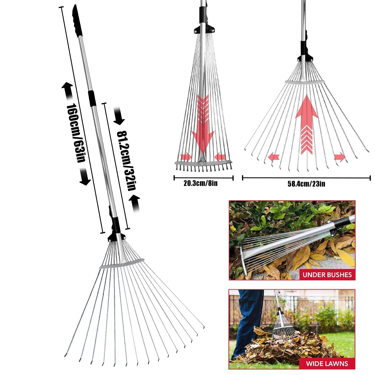 68 Inch Rake for Leaves, Metal Leaf Rake Set with 72 Gallon Leaf Bags,Leaf Scoops Hand Claws, Work Gloves– Complete Yard Tool Kit for Outdoor Garden Lawns Yard Shrub Grass Bush