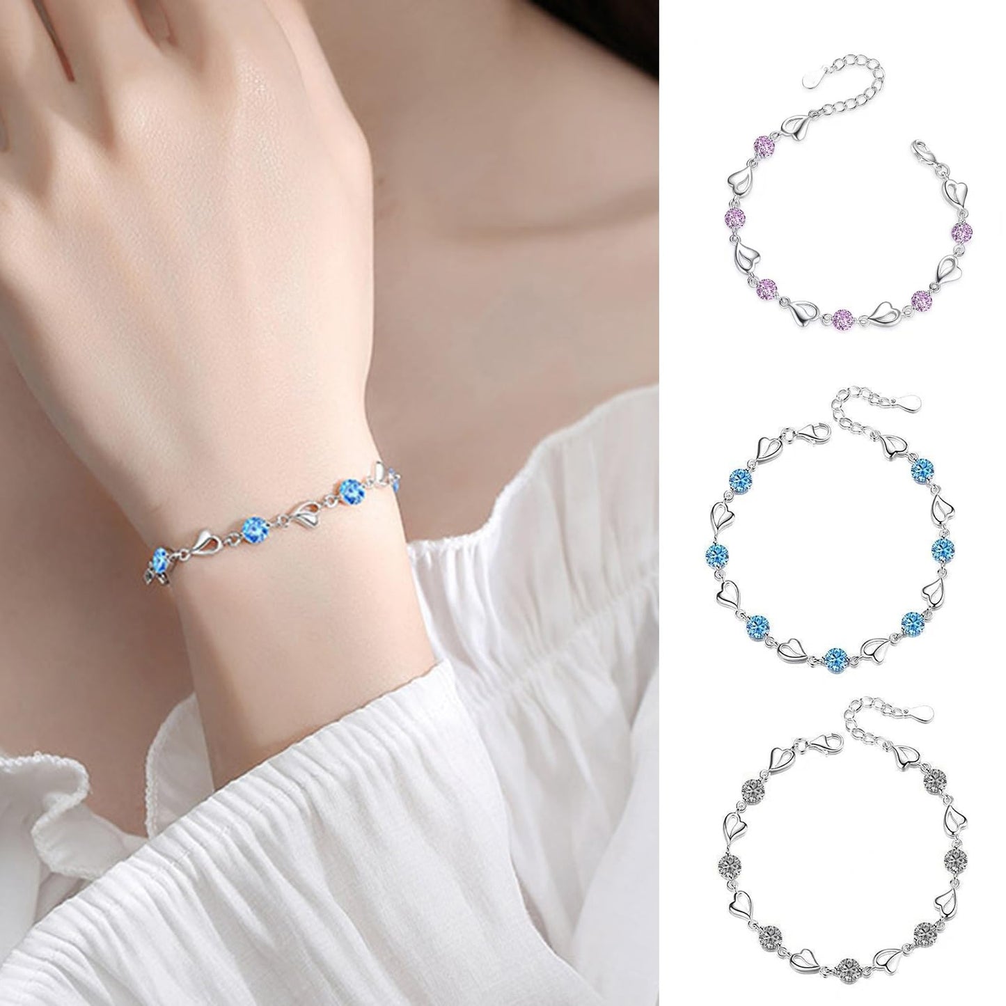 Pearl Bracelets for Women,Freshwater Pearls Crystal Bracelet Boho Bracelets Bead Bracelet Gifts (Blue)