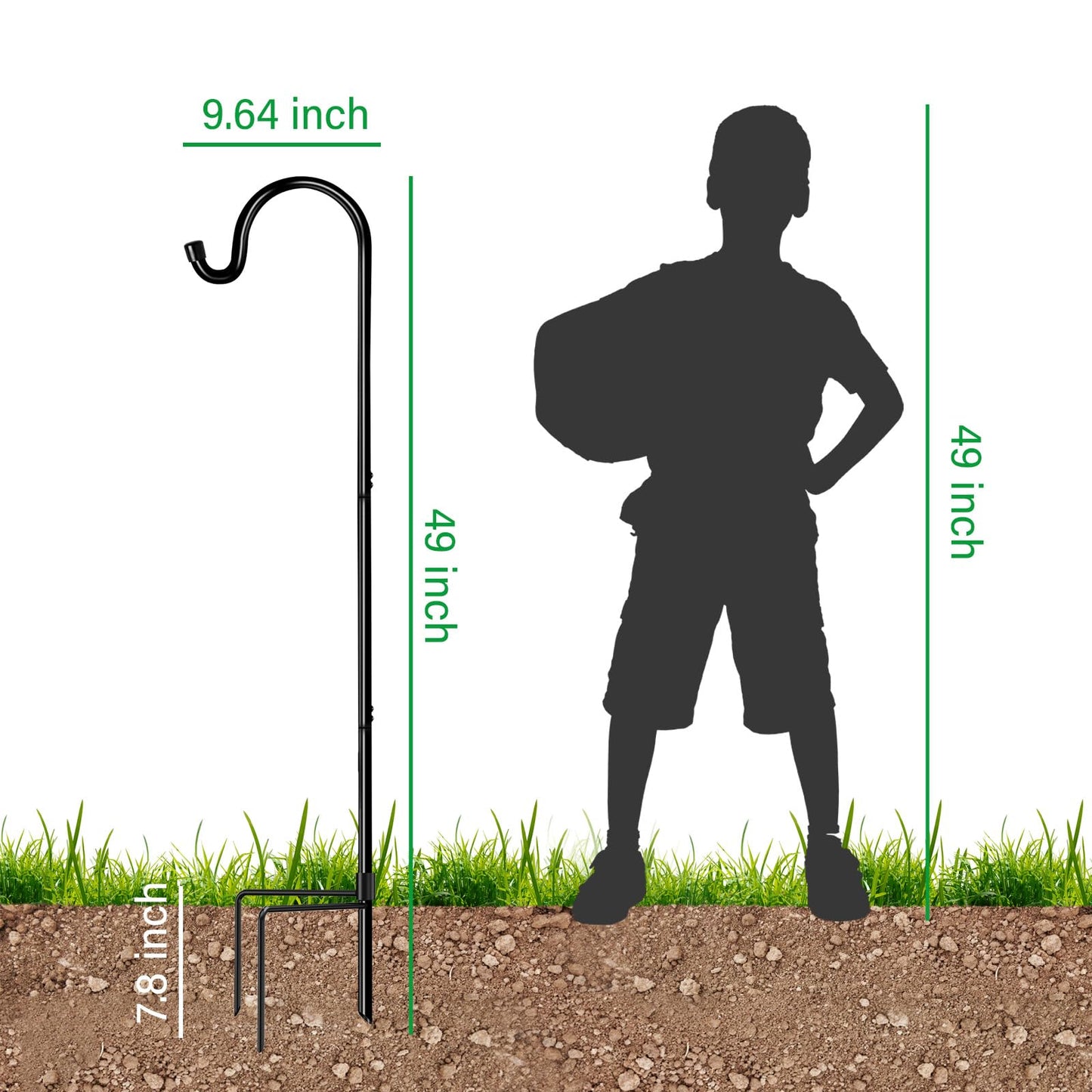 GOFORWILD Shepherd Hooks 2 Pack Adjustable, 49 inches Tall, Premium Metal Garden Hook for Outdoor, Hanging Plant, Solar Lights, Lanterns, Bird Feeders, and Wedding Decor, 7013