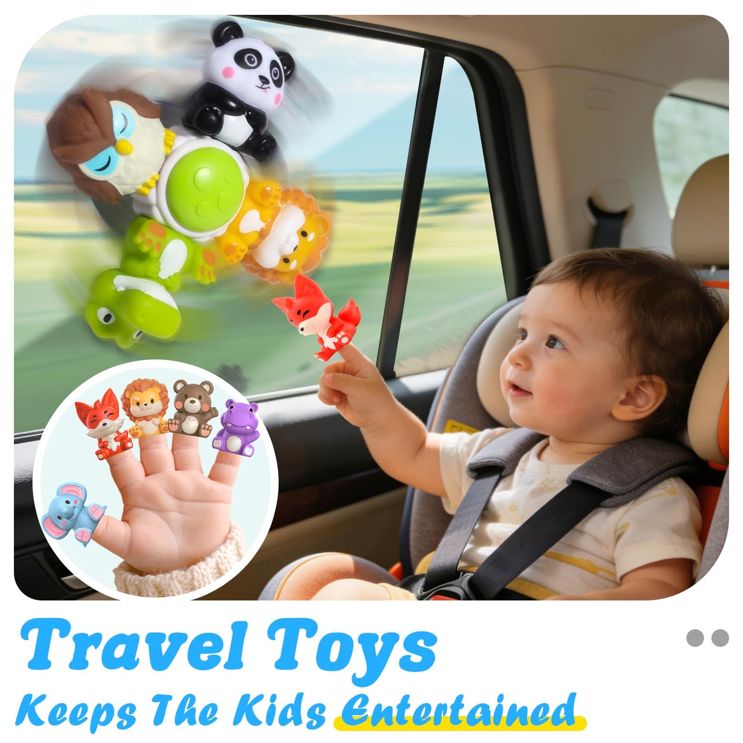 3PCS Cute Safari Animals Suction Spinner Toys for Babies, Detachable Soft Animal Figurines Finger Puppet, Bath Toy for Toddler Ages 1-3, Montessori Toys Birthday Gifts for Boys and Girls 12 Months+