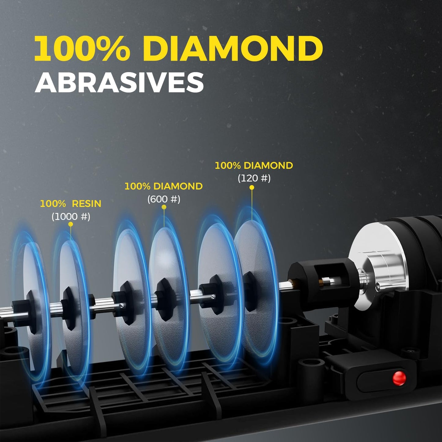 Electric Knife Sharpener for Kitchen - 3-Stage with 100% Diamond Abrasives & 15° Precision Angle Guide - Fast Repair & Polish, Profesional with Magnetic Dust Box