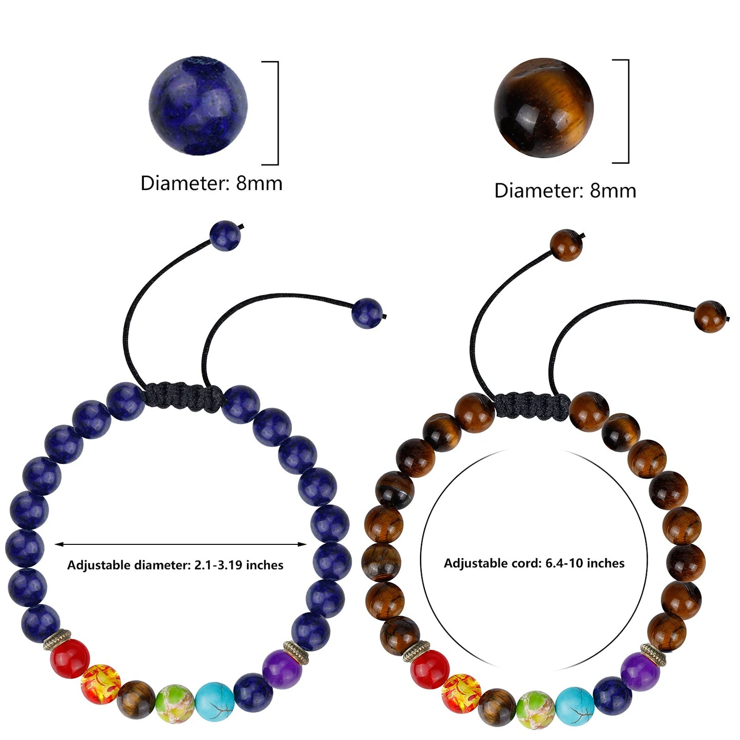 ONESING 3 Pcs Chakra Bracelets for Women Rock 7 Chakras Crystals and Healing Stones Bracelets 8mm Crystal Bracelet Yoga Beaded Bracelets Essential Oil Diffuser (Blue, brown)