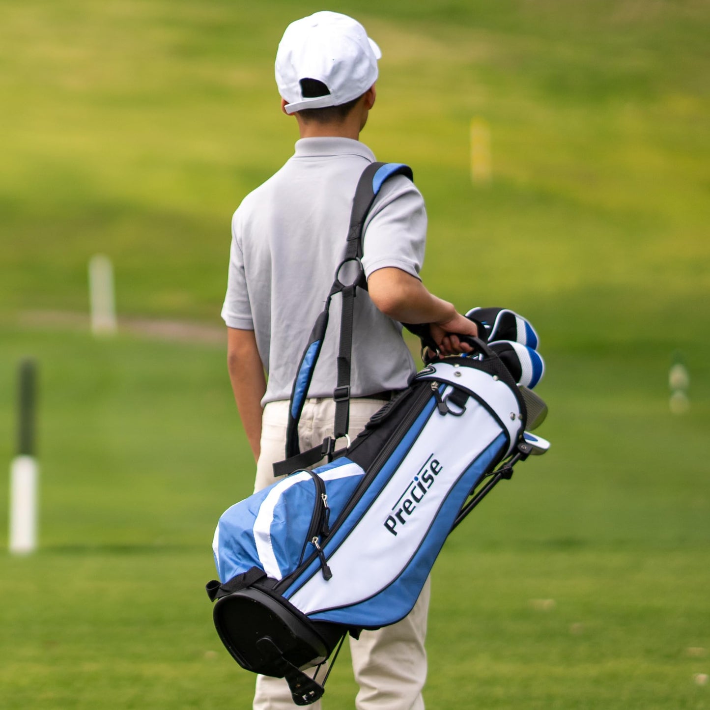 Precise X7 Junior Complete Kids Golf Clubs Set - Boys & Girls Right Handed Kids Golf Set w/ Driver, Hybrid, Irons, Putter, Stand Bag & Headcovers - Youth Golfing Clubs Sets for Ages 9-12 - Pink