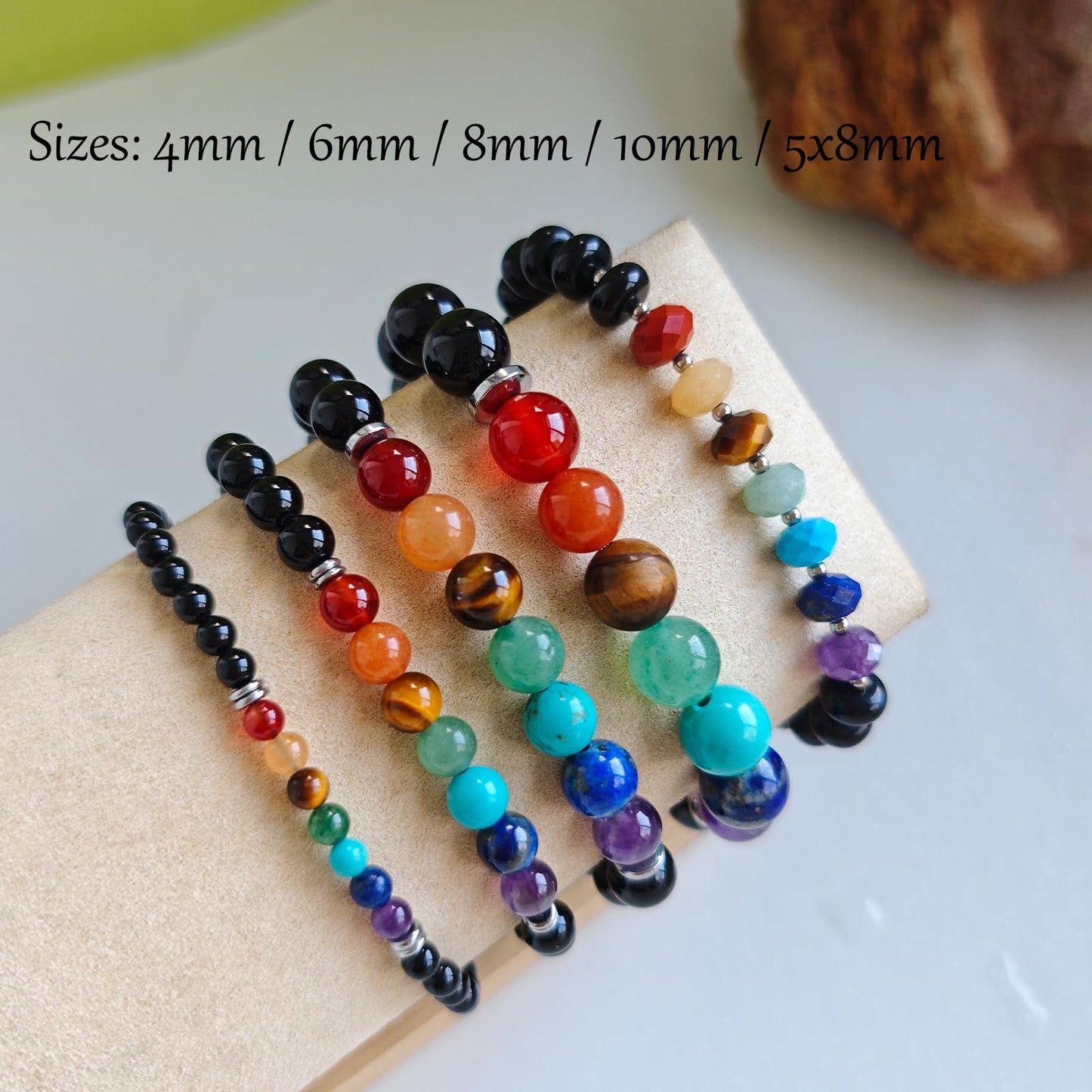 CHCCOYE 4mm Natural Healing Gemstone Bracelet Handmade Yoga Stretch Elastic Bracelet Stress Relief Crystal Jewelry for Men and Women (4mm, Seven Chakra Stones)